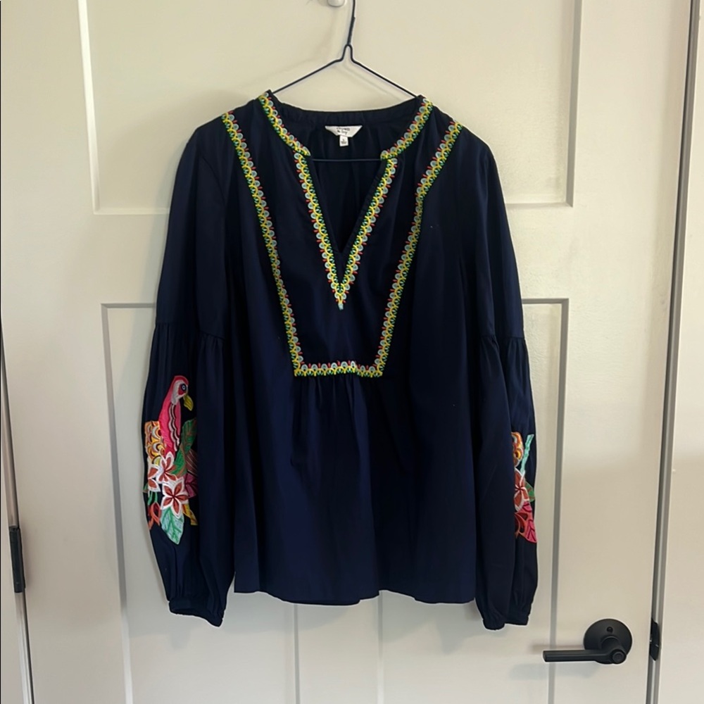 Crown & Ivy Blue Long Sleeve Embellished Blouse